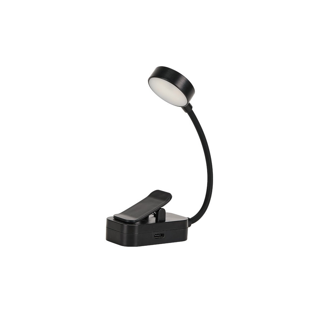 Lampe de lecture ambrée à clip, coloris noir, col flexible et port USB-C